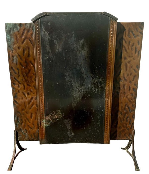 Antique Art Deco 3-Panel Steel Fireplace Screen w/ Lacquered Finish GA20682