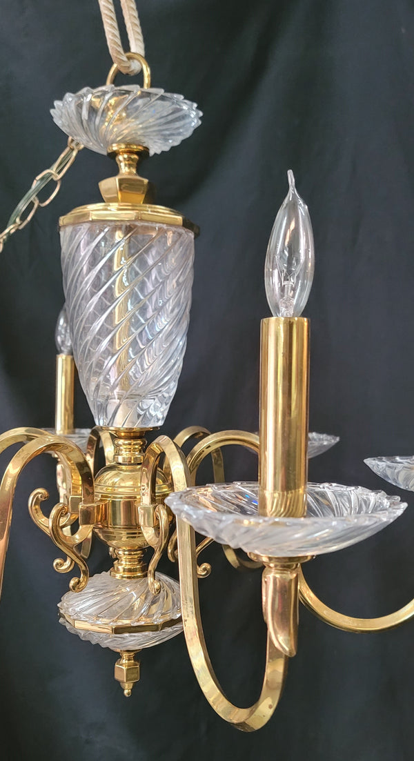 6 Light Brass Chandelier w/ Swirl Glass 21" T x 26" W GS00968