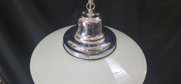 Restored Art Deco Pendant Light w/ Bullseye Point Shade & Chrome Trim GS01031