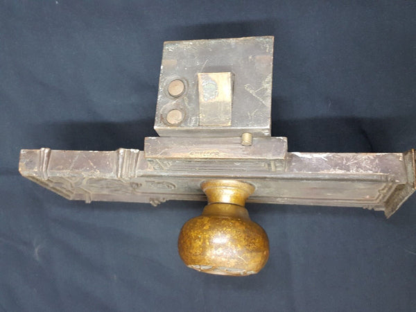 Early 1900s Ornate Bronze CNB Charlotte NC Bank Door Knob & Backplate GS00813