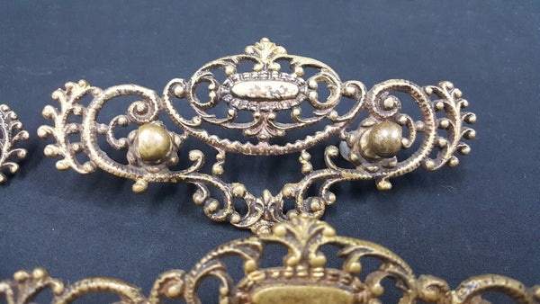 Architectural Salvage Victorian Ornate Brass Filigree Wide Drawer Pulls Set of 4
