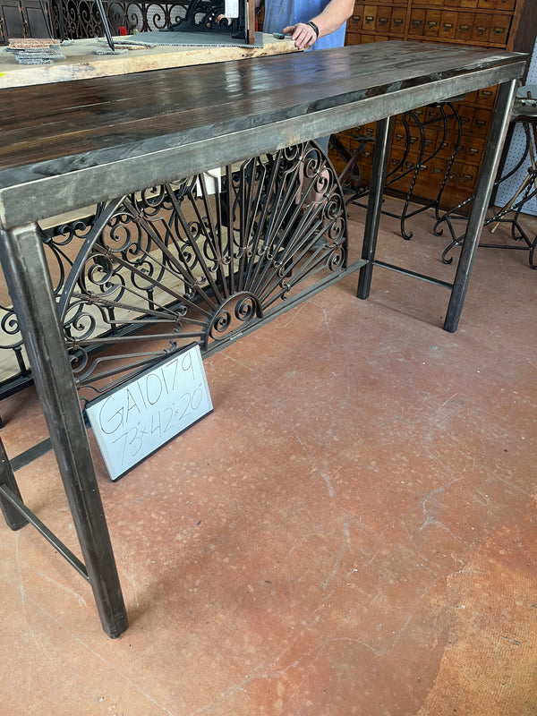 Custom Heart Pine Console Table w/ Unique Iron Base GA101479