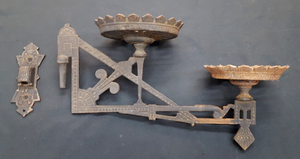 Victorian Ornate Cast Iron Double Oil Lamp Sconce with Wall Bracket