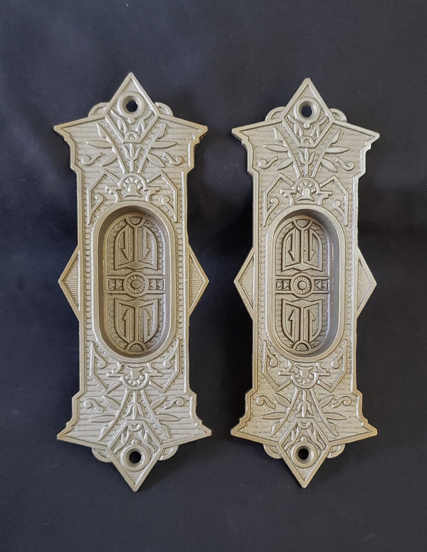 Pair of Ornate Victorian Eastlake Pocket Door Escutcheon Plates GA259