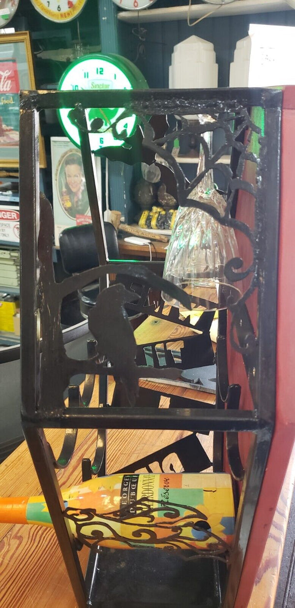 Custom Hand Crafted Coffin Shaped Iron & Wood Wine Rack GS00871