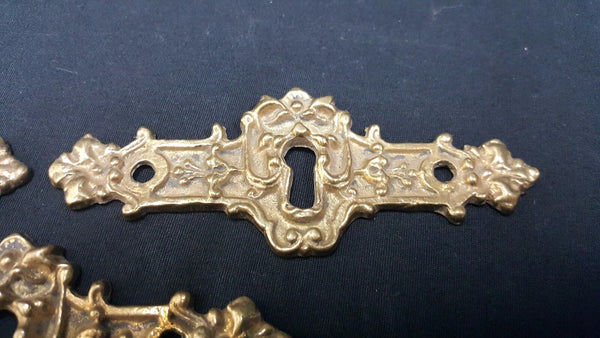 Architectural Salvage Ornate Brass Key Hole Design Drawer Pull Plates Set of 3