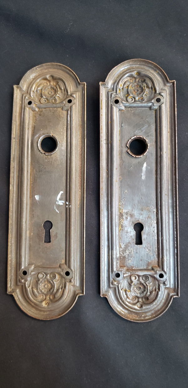Pair of Art Nouveau Door Knob Backplates with Keyholes 8" x 2 3/8" GS00589