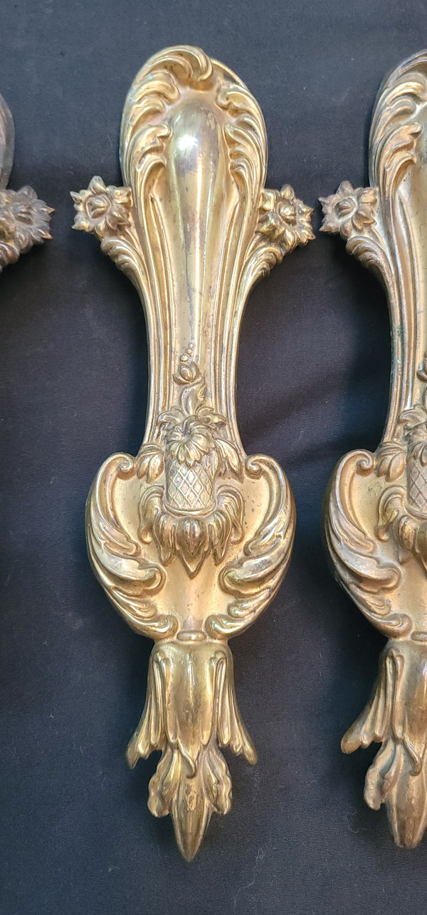 4 Tall Brass Art Nouveau Curtain Drapery Tie Backs 10 1/2" x 3 1/2" GS00644