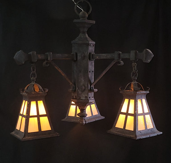 Gothic 3 Light Iron Chandelier w/ Matching Pendant Light 35" x 31" GS00952