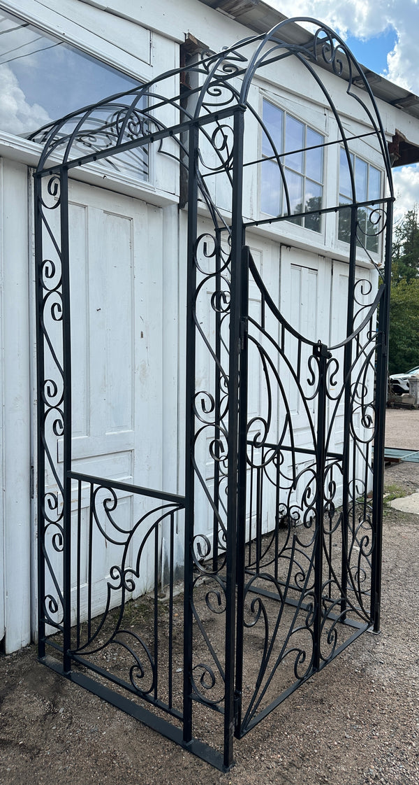 Custom-Built Wrought Iron Arbor w/ Crescent Top Entryway Gates GA20319