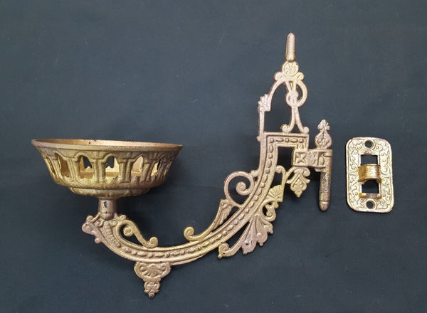 Ornate Cast Iron Victorian Fiigree Oil Lamp Sconce with Wall Bracket