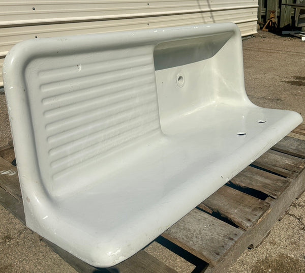 Vintage Cast Iron Wall-Mount Farmhouse Sink w/ Drainboard GA20797