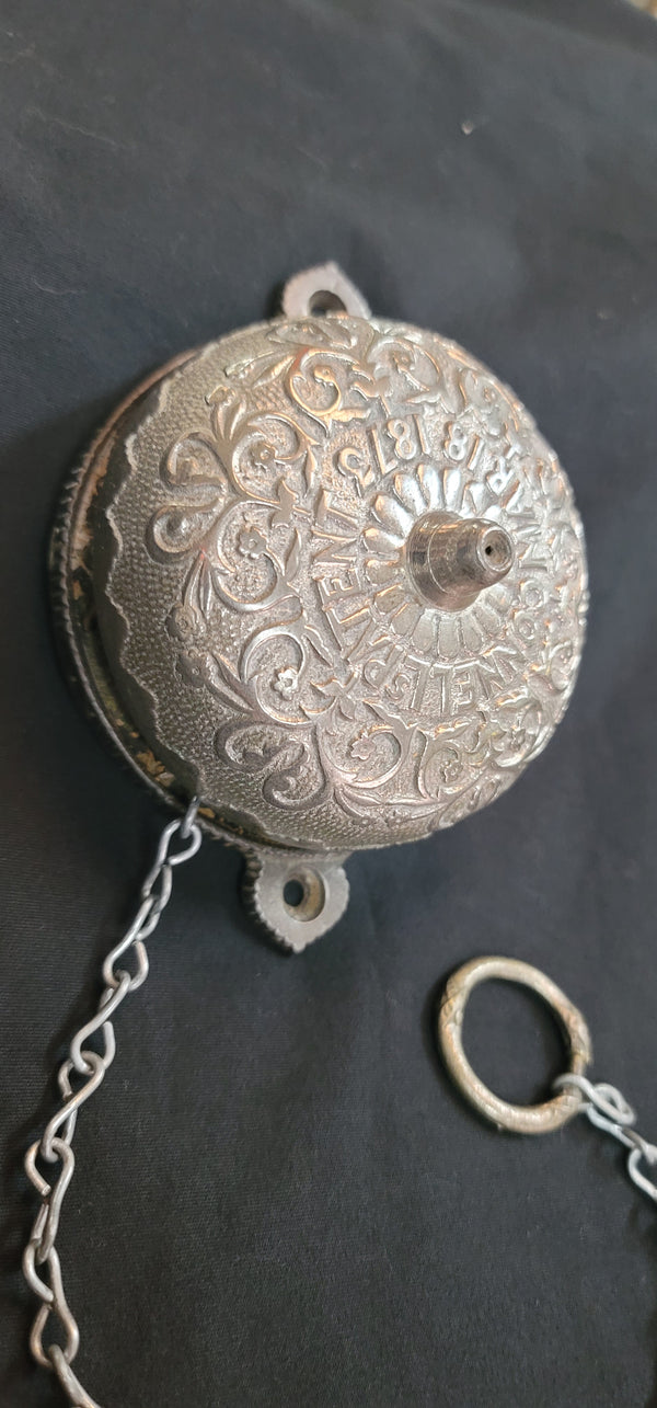 1873 Ornate Embossed Chrome Plated Brass Door Bell With Pull Chain GS00733