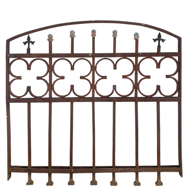 Antique Wrought Iron Arched Gate w/ Quatrefoil Pattern - 39.5" W x 37.5 T - GA20983