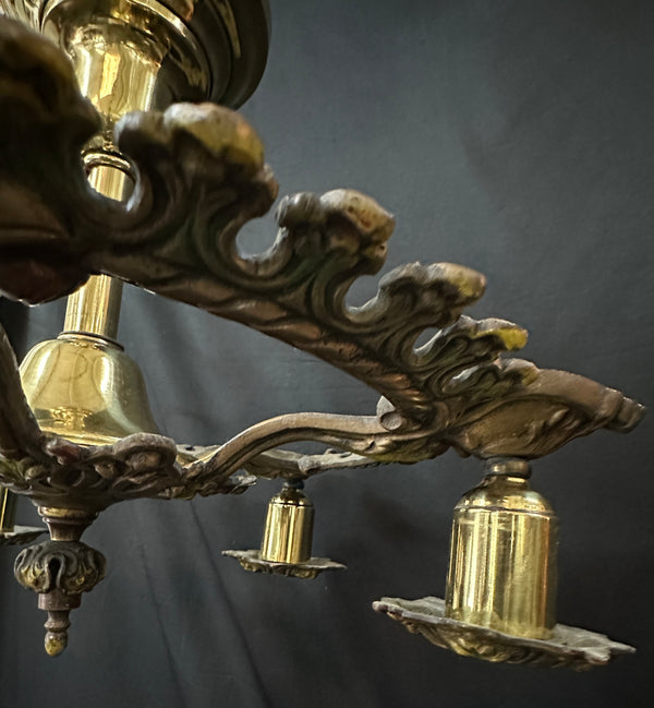 Restored Art Nouveau Brass 5-Light Chandelier GA20363