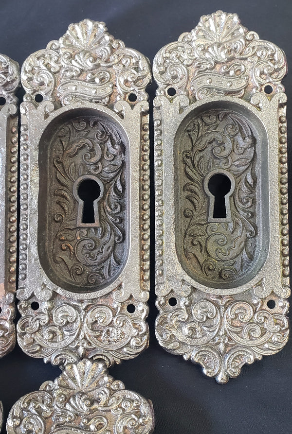 10 Restored Victorian Pocket Door Escutcheon Plates 6 1/4" x 2 1/4" GS01090