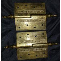 Restored Victorian Eastlake Solid Brass 4 1/2" x 4" Ornate Hinges GA276