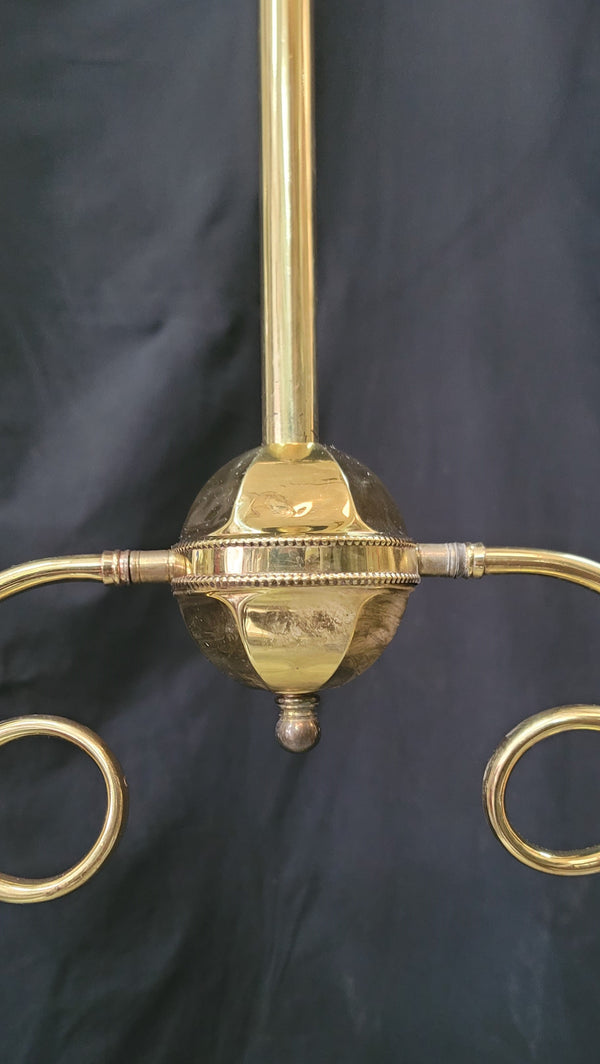 Restored Victorian 2 Light Brass Chandelier w/ Shades 19 1/2" x 45" GS00994