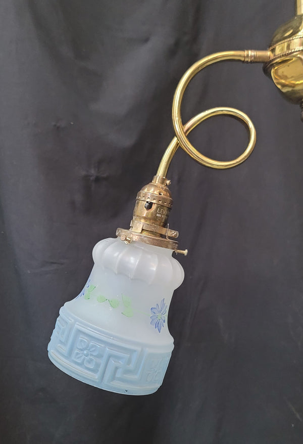 Restored Victorian 2 Light Brass Chandelier w/ Shades 19 1/2" x 45" GS00994