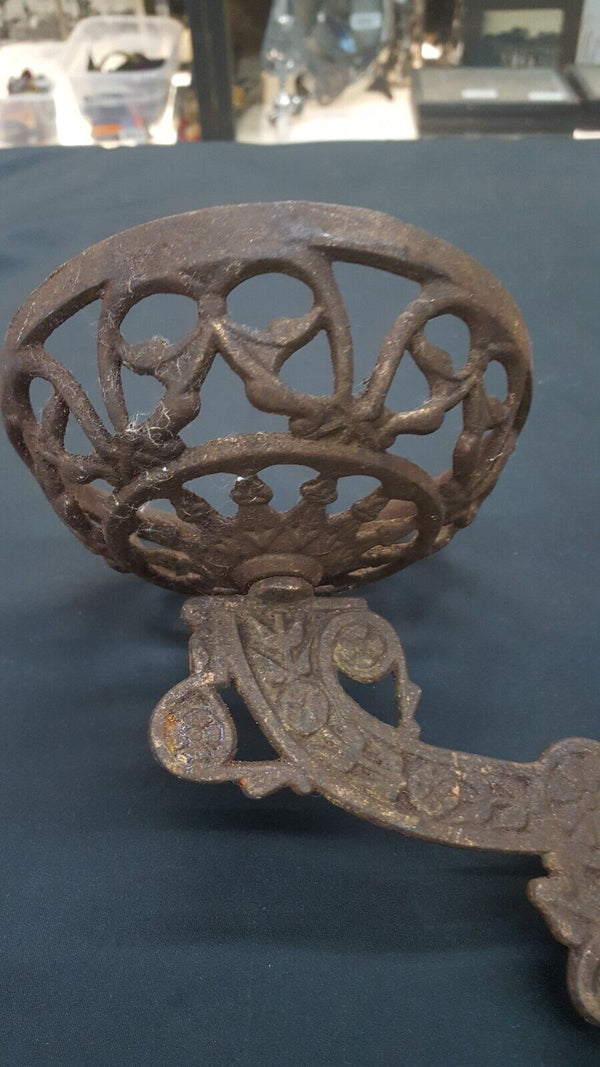 Ornate Floral Design Victorian Cast Iron Oil Lamp Sconce with Wall Bracket