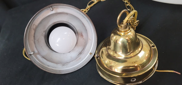 Restored Victorian Brass Pendant Light w/ Ornate Shade GS01029
