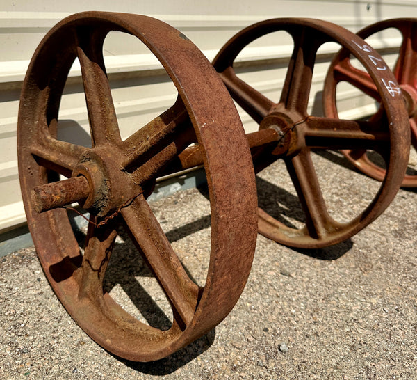 Pair of Industrial Cast Iron Cart Wheels GA20948