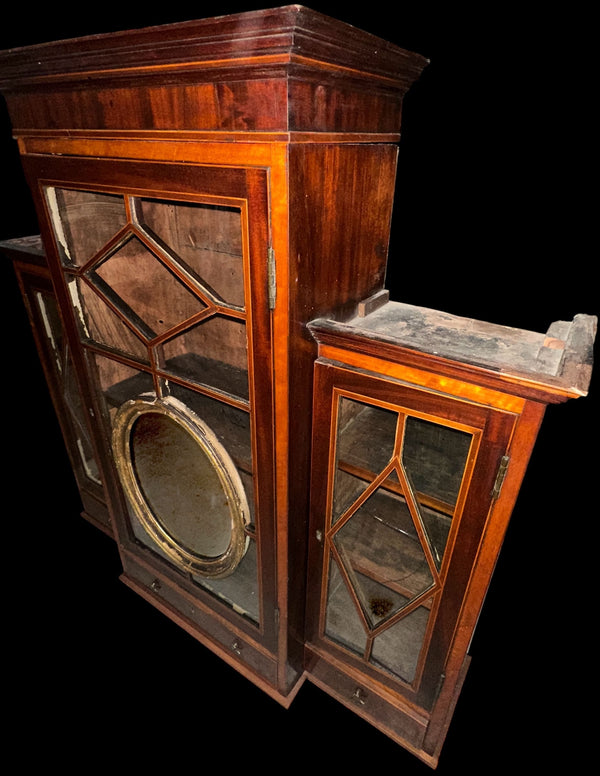 Antique Traditional Mahogany & Tiger Oak Wood Inlaid Cabinet GA20379