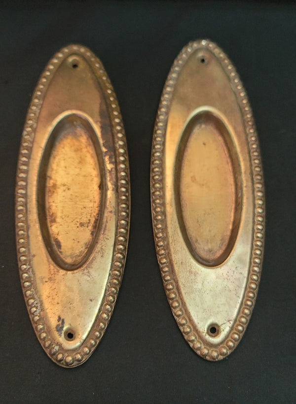 Pair of Oval Brass Plated Pocket Door Escutcheon Plates 7 1/2" x 2 1/2" GS01060