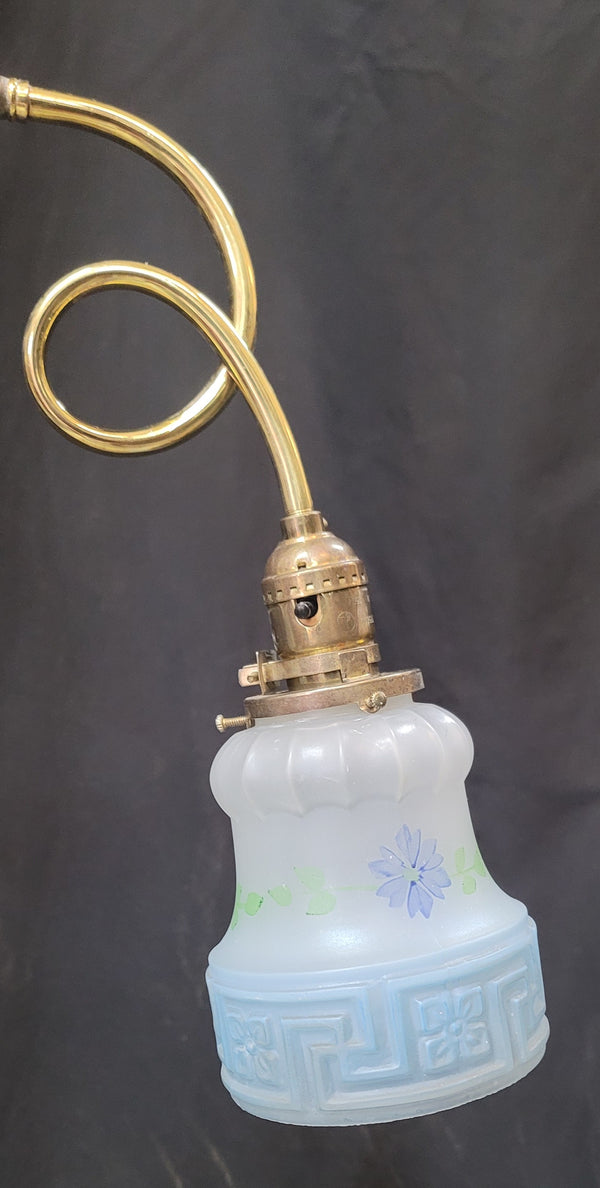 Restored Victorian 2 Light Brass Chandelier w/ Shades 19 1/2" x 45" GS00994