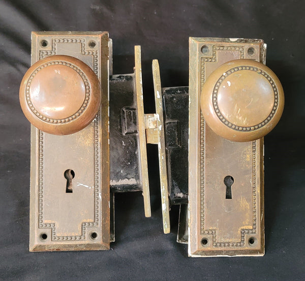 Pair of Art Deco Mortice Lock Sets w/ Beaded Trim 3 1/2" x 3 1/4" GS00497