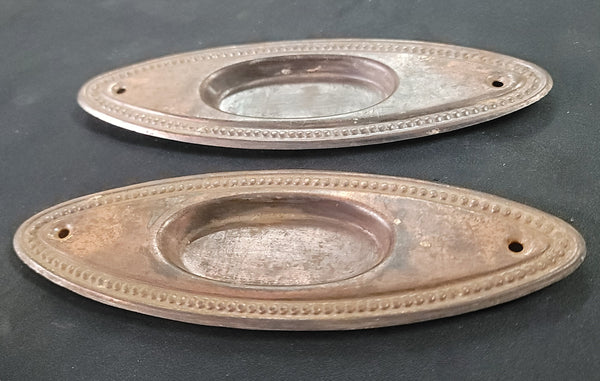 Pair of Oval Pocket Door Escutcheon Plates w/ Beaded Trim 7" x 2 3/8" GS00880