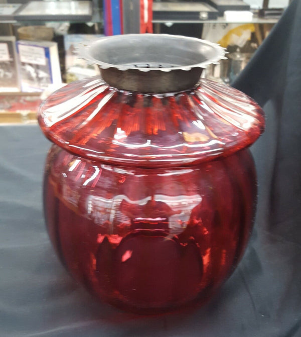 Victorian Cranberry Glass Globe w/ Top Brass Crown 8 1/4" x 7" GS00738