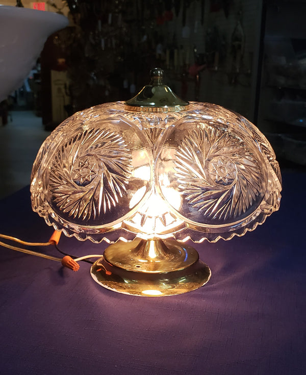 Vintage Crystal Clear Leaded Glass & Brass Flush Mount Ceiling Light 12" GS00831