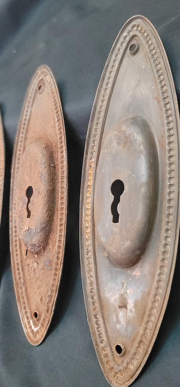 Set of 4 Oval Pocket Door Escutcheon Plates w/ Beaded Trim 7" x 2 1/4" GS00857