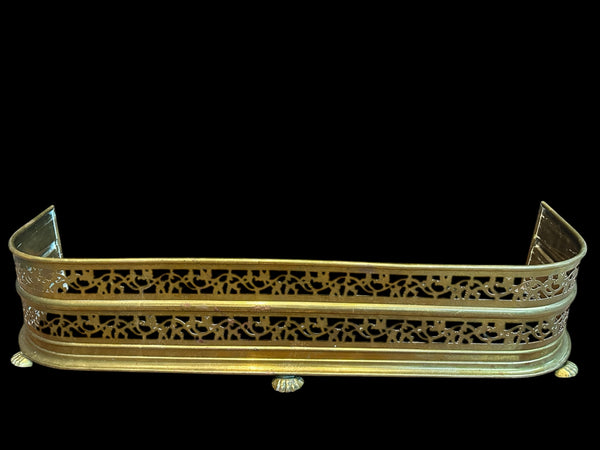Antique Victorian Pierced Brass Fireplace Fender w/ Claw Feet GA21000