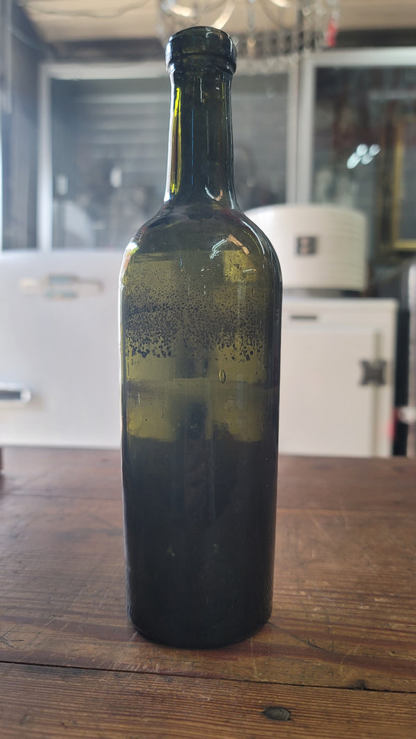 1840's Hand Blown Green Glass Liquor Bottle 9 1/4" x 2 1/2" GS00633