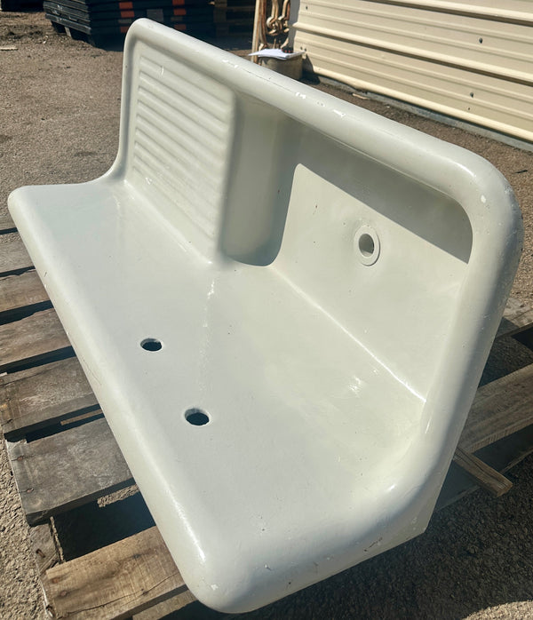 Vintage Cast Iron Wall-Mount Farmhouse Sink w/ Drainboard GA20797