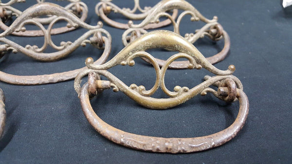 Architectural Salvage Brass Filigree Scroll Design Pull Drawer Handles Set of 8