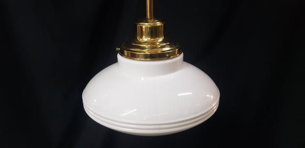 Restored Flush Mount Pendant Fixture w/ White Ribbed Shade 14" x 35" GS01010