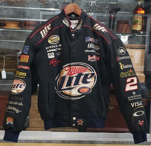 2004 Rusty Wallace Miller Lite Embroidered Black Racing Jacket Size M GS00727