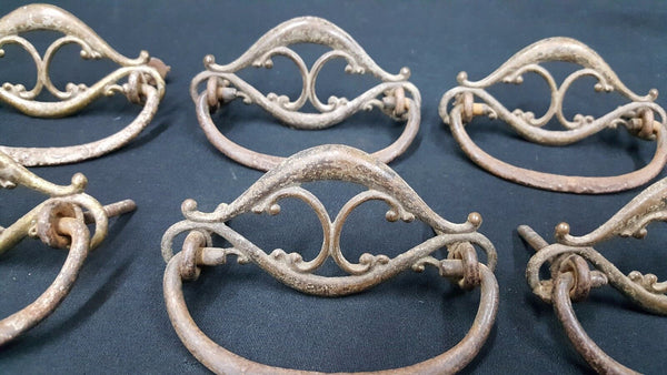 Architectural Salvage Brass Filigree Scroll Design Pull Drawer Handles Set of 8