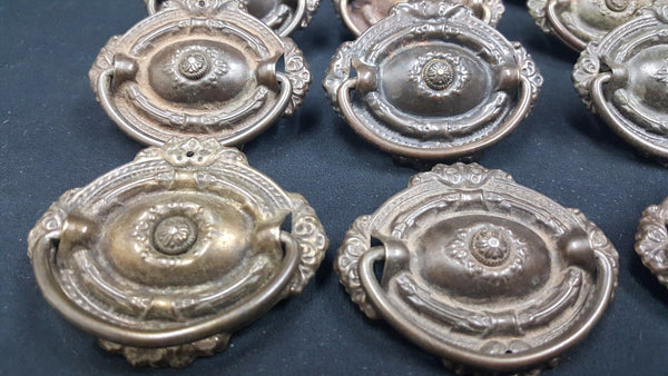 Architectural Salvage Small Oval Floral Design Drawer Pull Handles Set of 14