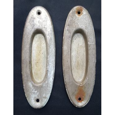 Pair of Nickel Plated Oval Pocket Door Pull Plates 5 3/4" x 2" GA1192