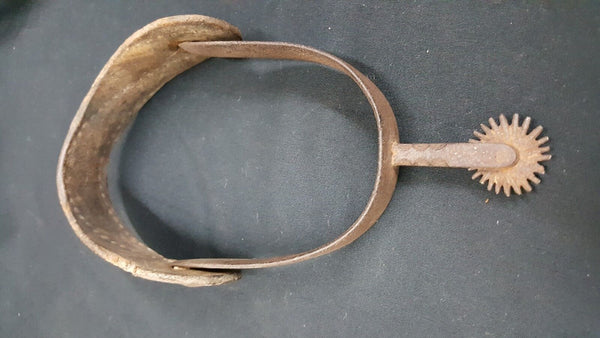 Original Confederate Cavalry Raking Spur With Horizontal Rowel & Leather Band
