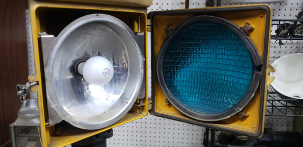 Vintage 3 Colored Traffic Light on Cast Iron Table Base #GA9163