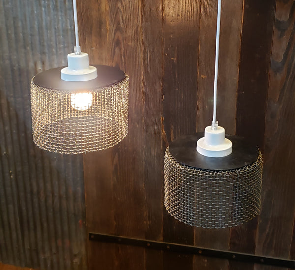 Repurposed Woven Steel Industrial Pendant Lights with Ceiling Caps #GA9172