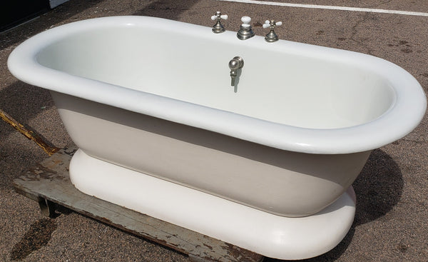 Cast Iron Skirted Tub with Original Porcelain Deck Mount Hardware & Center Drain #GA9174