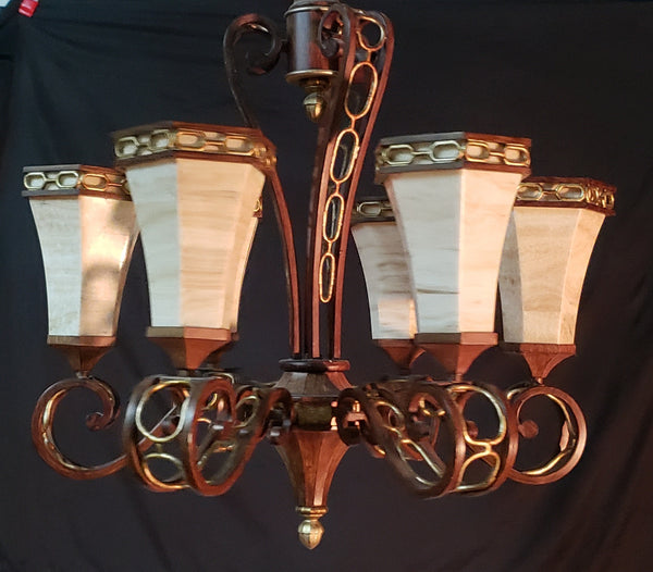 Tuscan Inspired 6 Light Chandelier with Hexagon Shades Faux Iron & Chains #GA9182