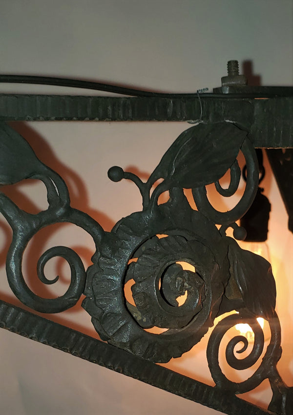Black Filigree Wrought Iron Four Light Chandelier with Center On & Off Switch #GA9183