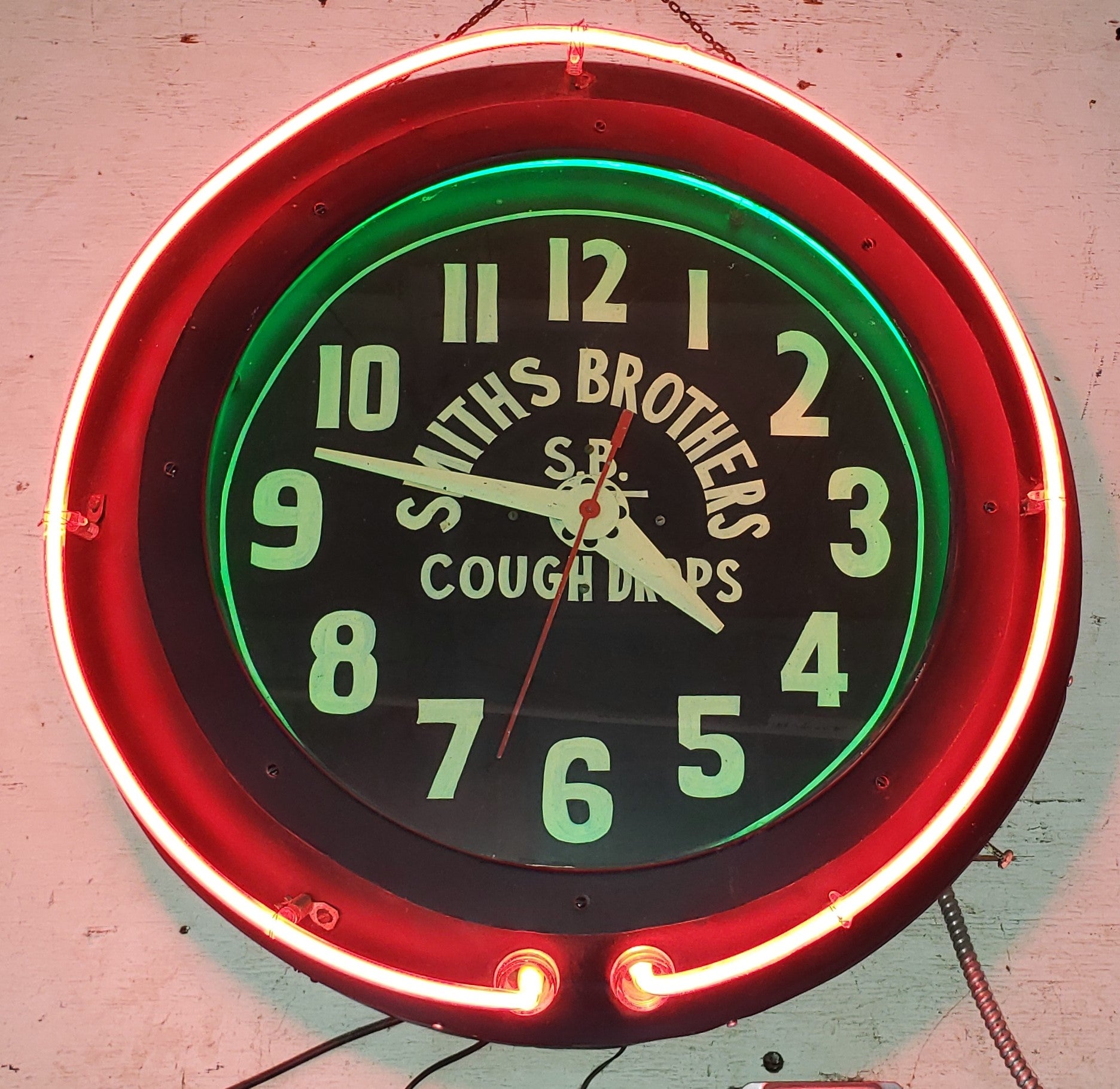 Red & Green Double Neon Advertising Clock for Smith Bros with Hand